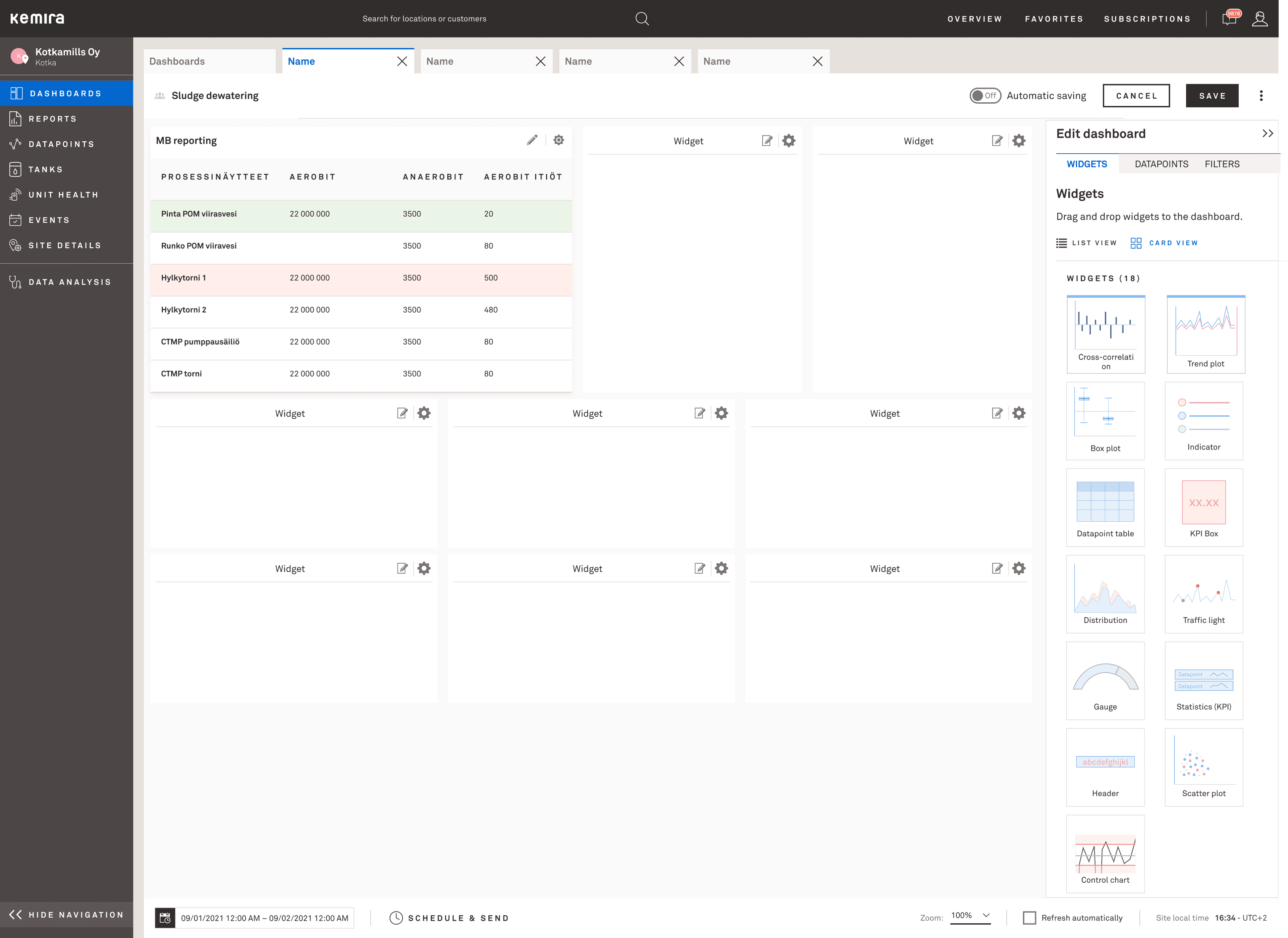 KemConnect control chart selection interface.